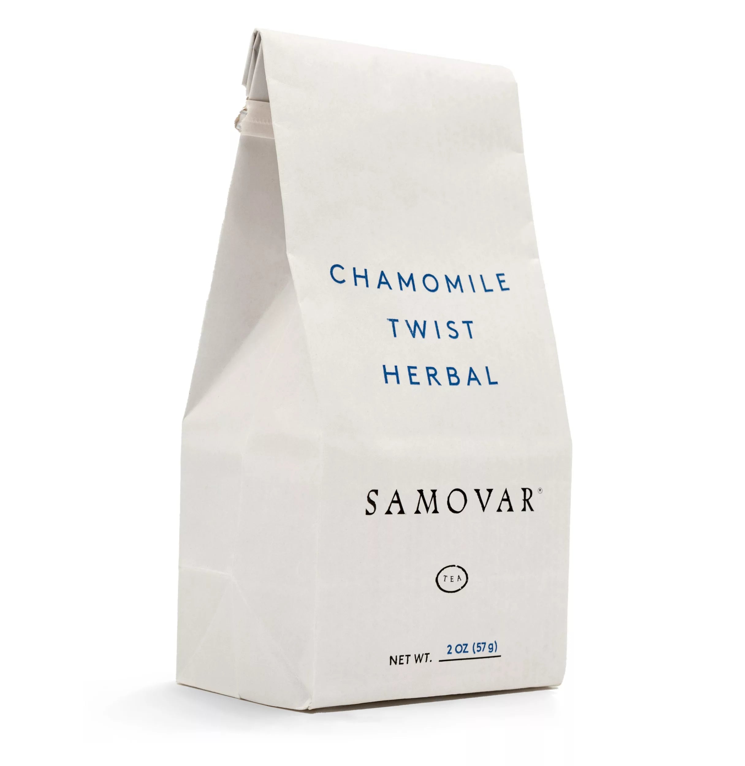 Chamomile Twist herbal tea bag featuring a colorful floral design, representing its calming chamomile flavor.