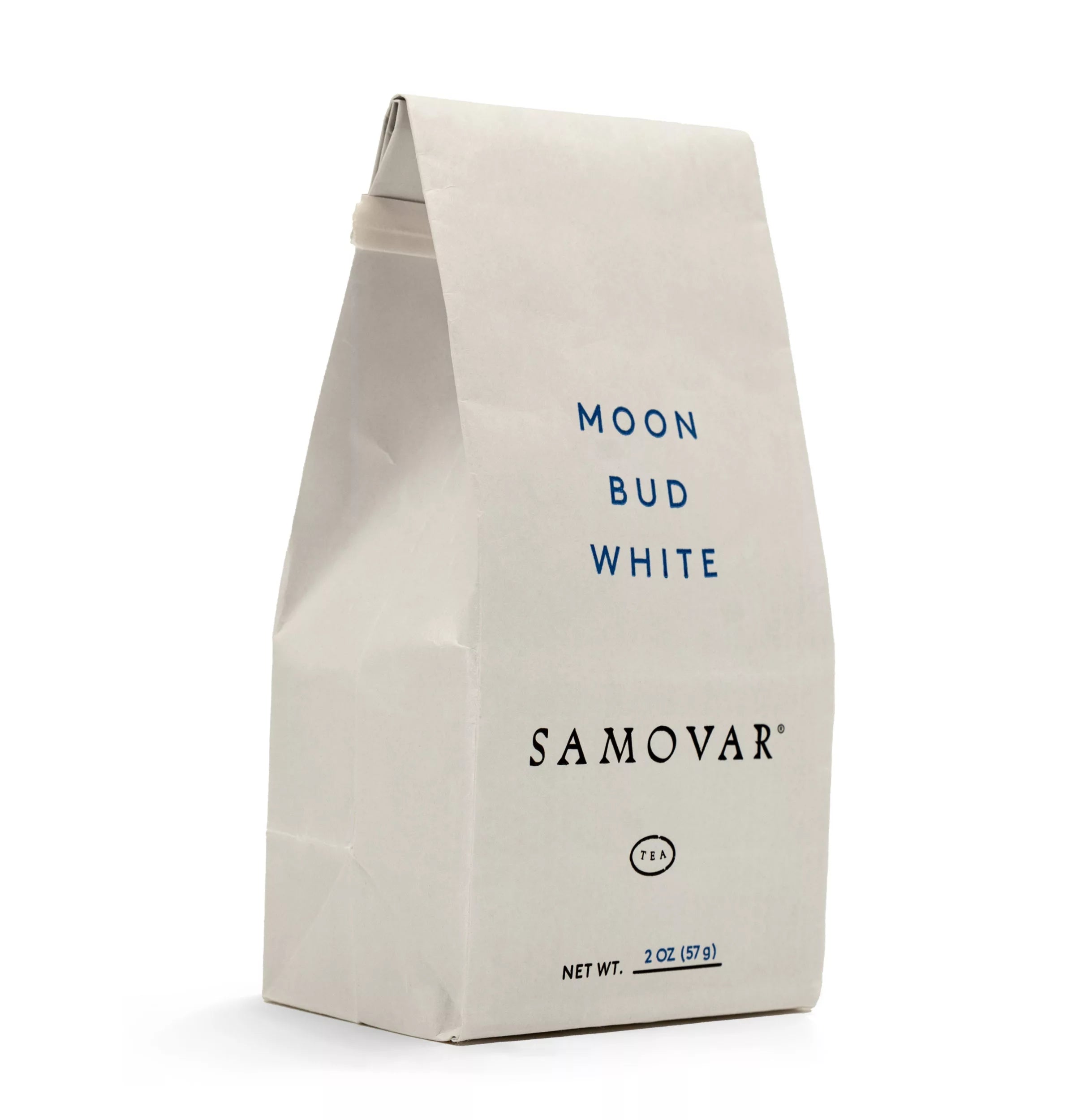 A samovar tea with a Moon Bud organic white tea bag, symbolizing a calm and inviting tea moment.